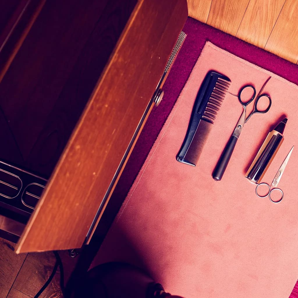Flat lay of professional hair tools